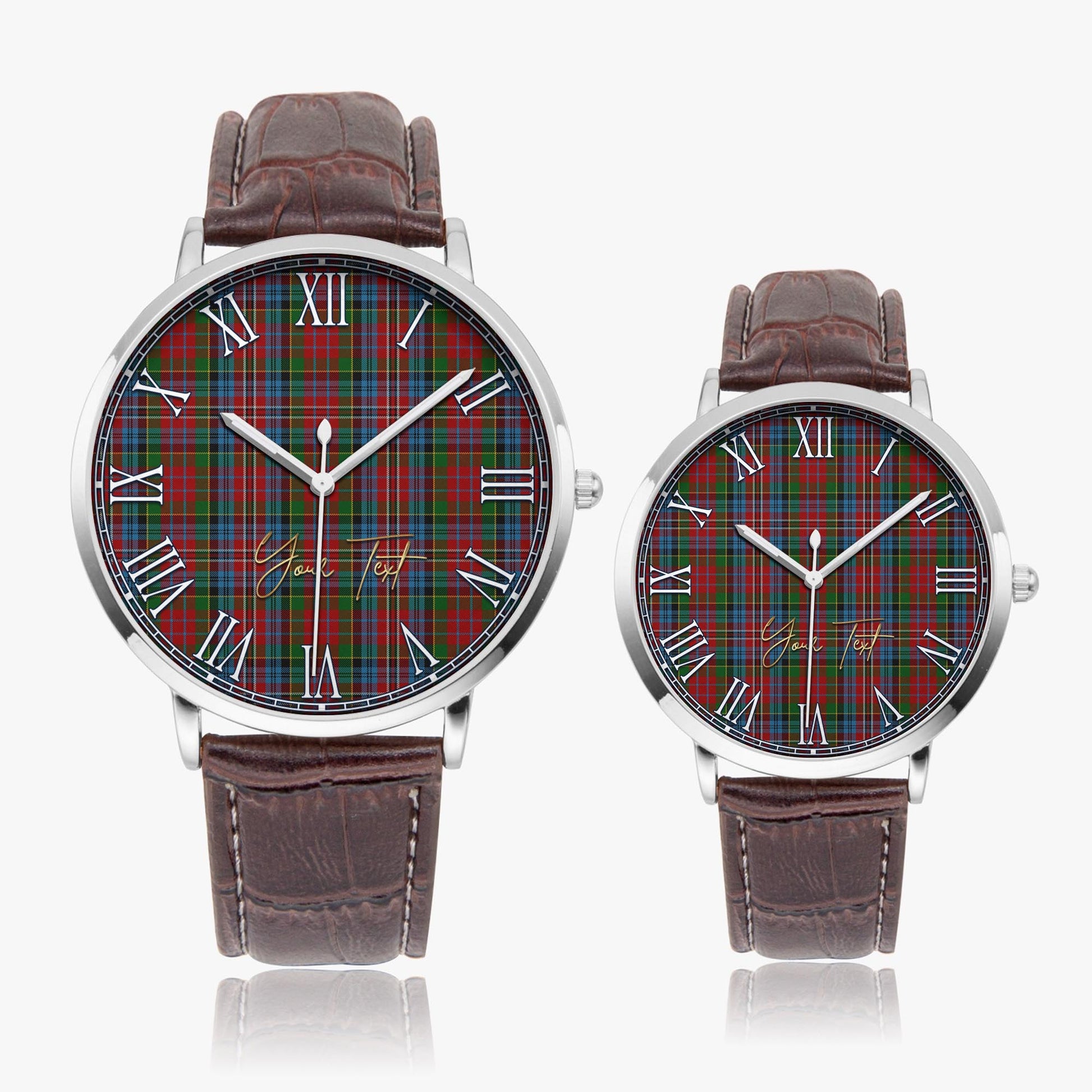 Kidd Tartan Personalized Your Text Leather Trap Quartz Watch Ultra Thin Silver Case With Brown Leather Strap - Tartanvibesclothing