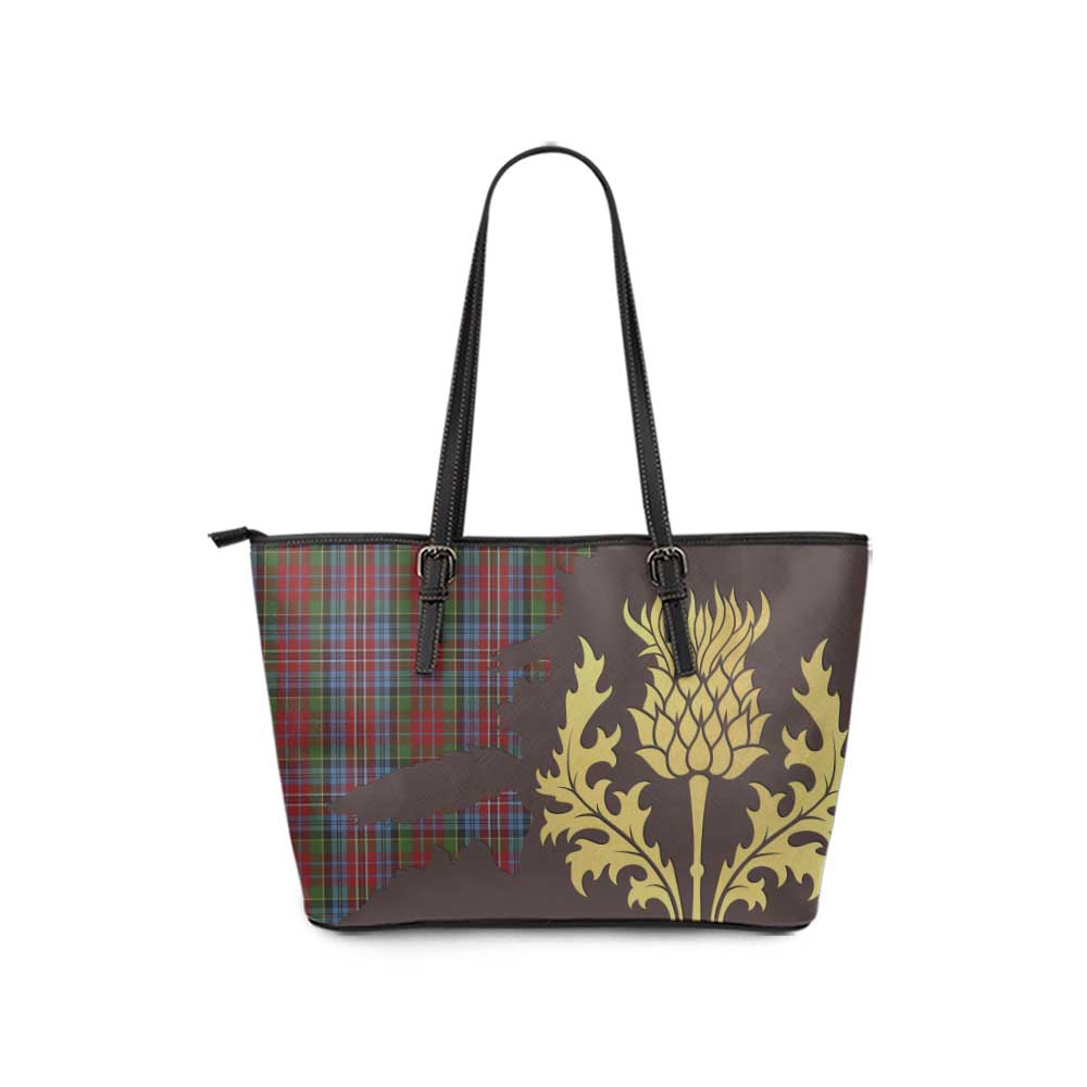 Tartan Vibes Clothing Kidd Tartan Leather Tote Bag Gold Thistle Style