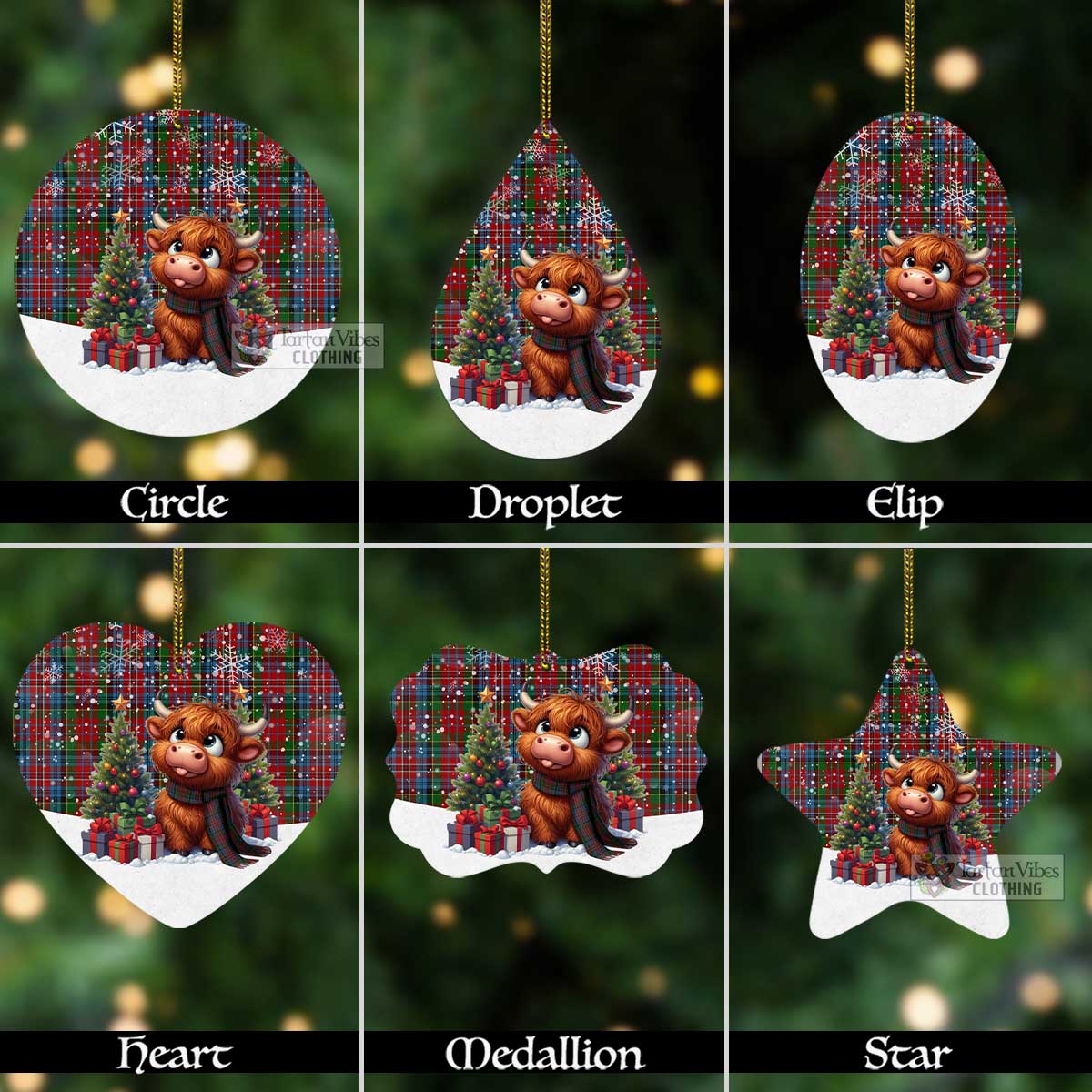 Kidd Tartan Christmas Aluminium Ornament with Adorable Highland Coo Aluminium - Tartan Vibes Clothing