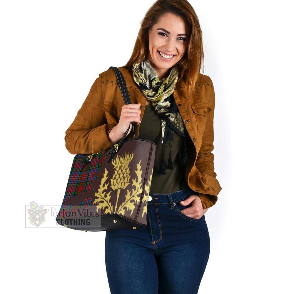 Tartan Vibes Clothing Kidd Tartan Leather Tote Bag Gold Thistle Style