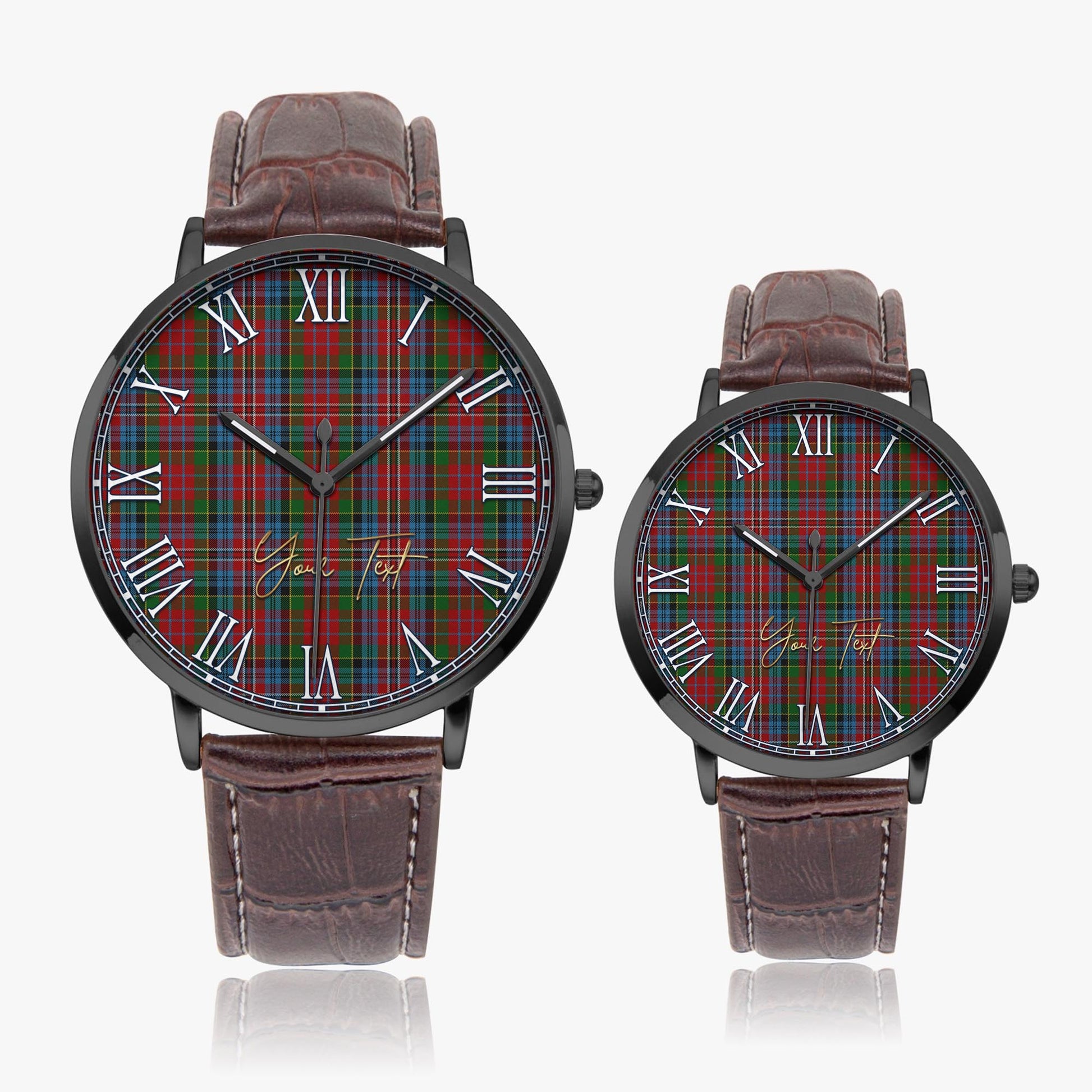Kidd Tartan Personalized Your Text Leather Trap Quartz Watch Ultra Thin Black Case With Brown Leather Strap - Tartanvibesclothing