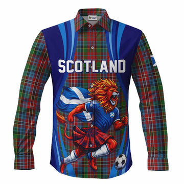 Kidd Scotland Football Tartan Long Sleeve Button Shirts Lion Mascot Go Scottish