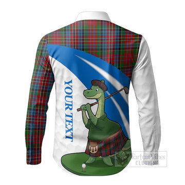 Kidd Tartan Crest Golf Nessie Long Sleeve Button Shirts Loch Ness Monster Sporty Style