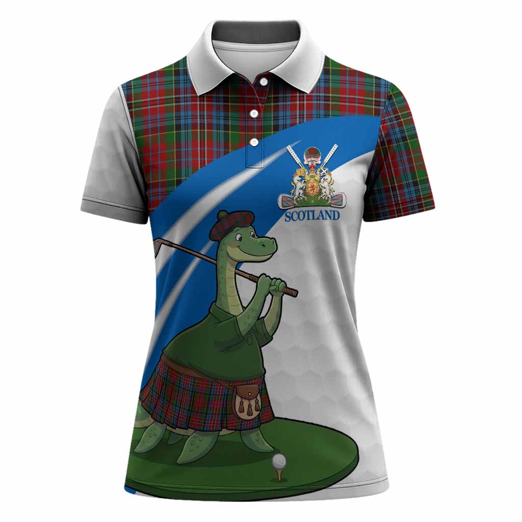 Kidd Tartan Crest Golf Nessie Women Polo Shirt Loch Ness Monster Sporty Style