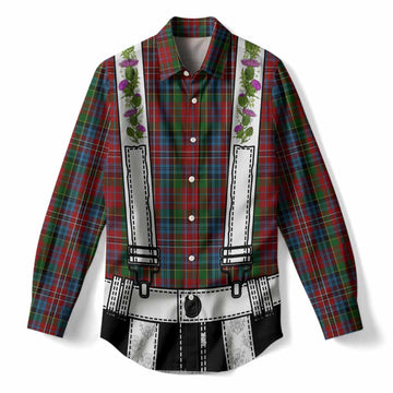 Kidd Tartan Lederhosen Costume Women Casual Shirt Scotland Thistle Floral