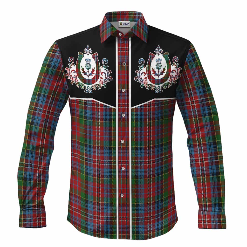 Kidd Tartan Long Sleeve Button Shirts Horseshoe Ornament Men's Shirt S - Tartan Vibes Clothing