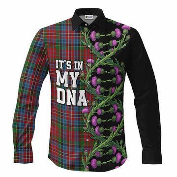 Kidd Tartan Long Sleeve Button Shirts Scottish Identity Thistle Flower DNA Strand Art Men's Shirt S - Tartan Vibes Clothing