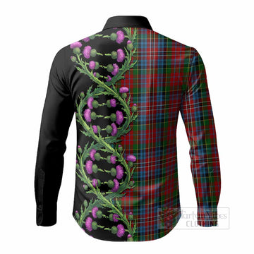Kidd Tartan Long Sleeve Button Shirts Scottish Identity Thistle Flower DNA Strand Art - Tartan Vibes Clothing