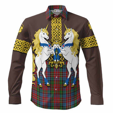 Kidd Tartan Long Sleeve Button Shirts Unicorn Celtic Knot And Thistle Emblem