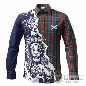 Kidd Tartan Scottish Long Sleeve Button Shirts Angry Lion With Soccer Ball Style
