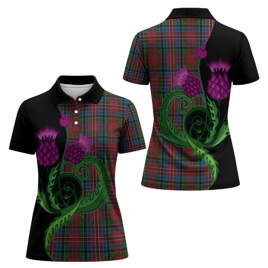 Kidd Tartan Women Polo Shirt Traditional Scottish Thistle