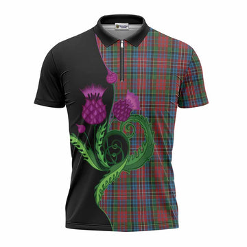 Kidd Tartan Zipper Polo Shirt Traditional Scottish Thistle
