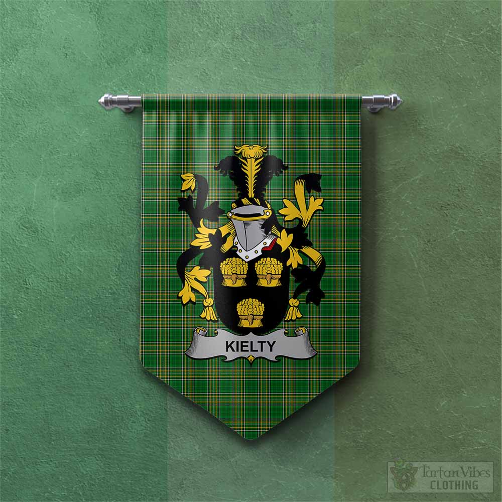 Tartan Vibes Clothing Kielty Irish Clan Tartan Gonfalon, Tartan Banner with Coat of Arms