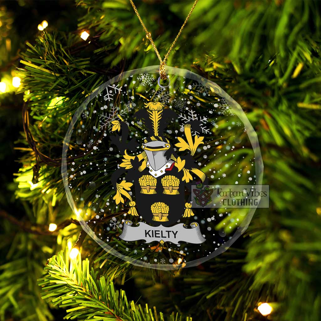 Kielty Irish Clan Christmas Glass Ornament with Coat of Arms Transparent Glass Circle - 2D-tartanvibesclothing
