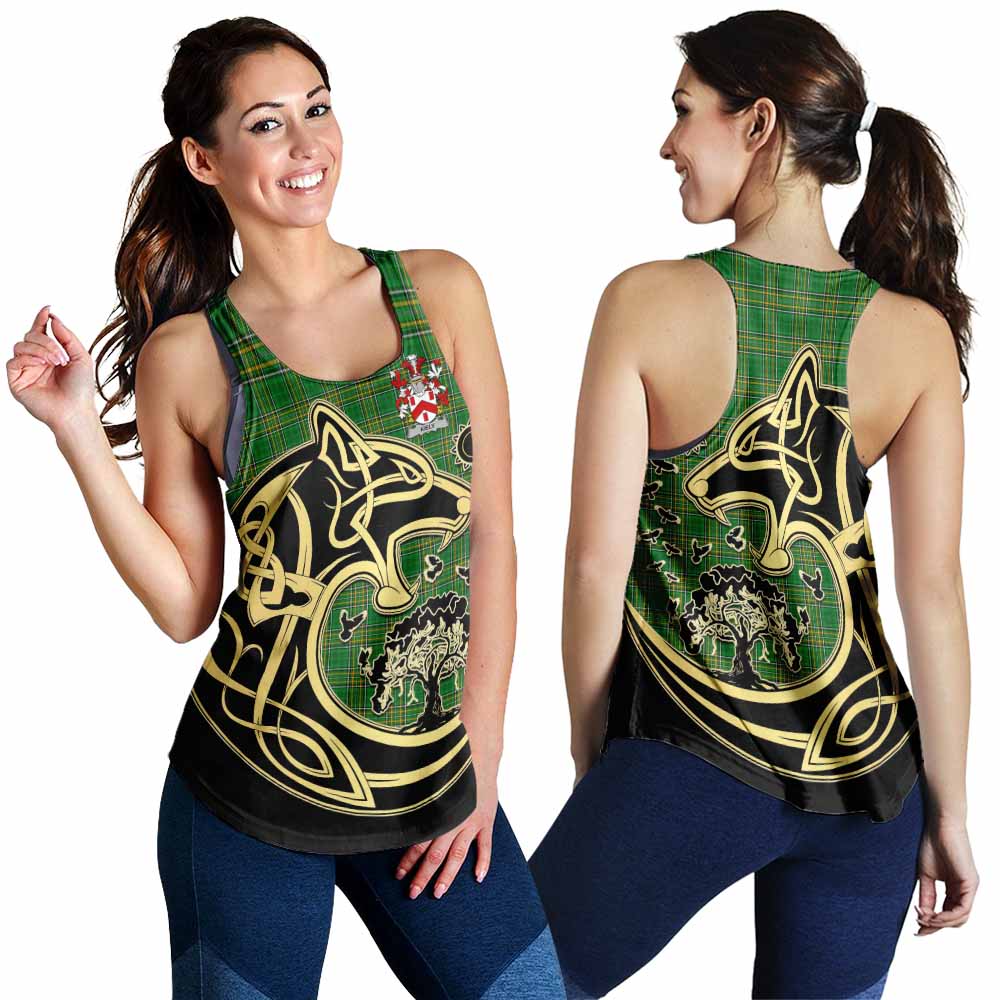Tartan Vibes Clothing Kiely Irish Tartan Women's Racerback Tanks with Coat of Arms Celtic Wolf Style