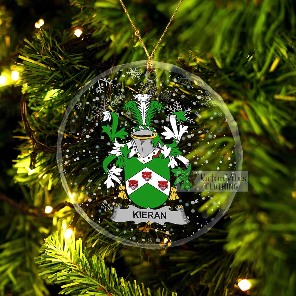 Kieran Irish Clan Christmas Glass Ornament with Coat of Arms Transparent Glass Circle - 2D-tartanvibesclothing