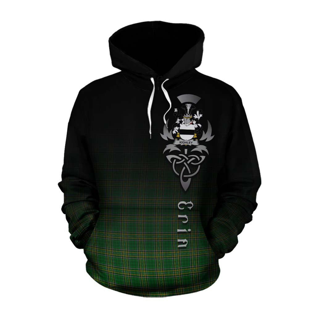 Tartan Vibes Clothing Kighley Irish Clan Cotton Hoodie with Coat of Arms Erin Go Bragh Celtic Inspired