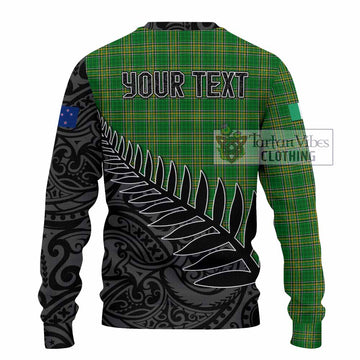 Tartan Vibes Clothing Kighley Irish Clan Tartan Knitted Sweater with Coat of Arms New Zealand Silver Fern Half Style