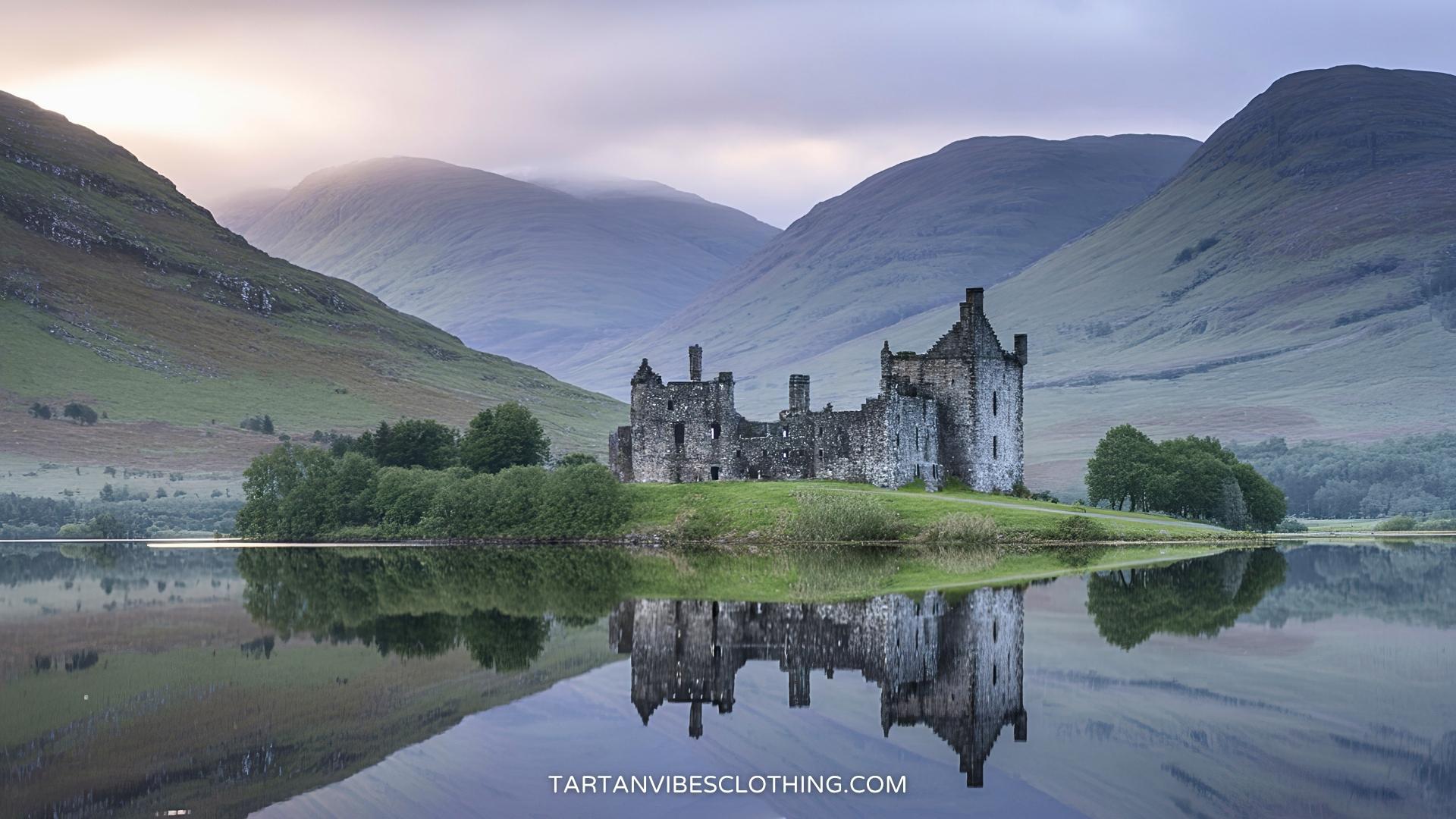Kilchurn Castle reflection on Loch Awe showing mirror effect in calm Highland landscape