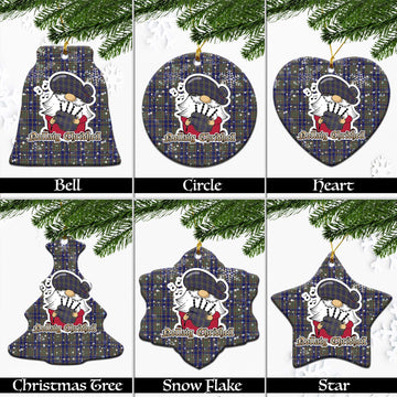 Kildare County Ireland Tartan Christmas Ornaments with Scottish Gnome Playing Bagpipes