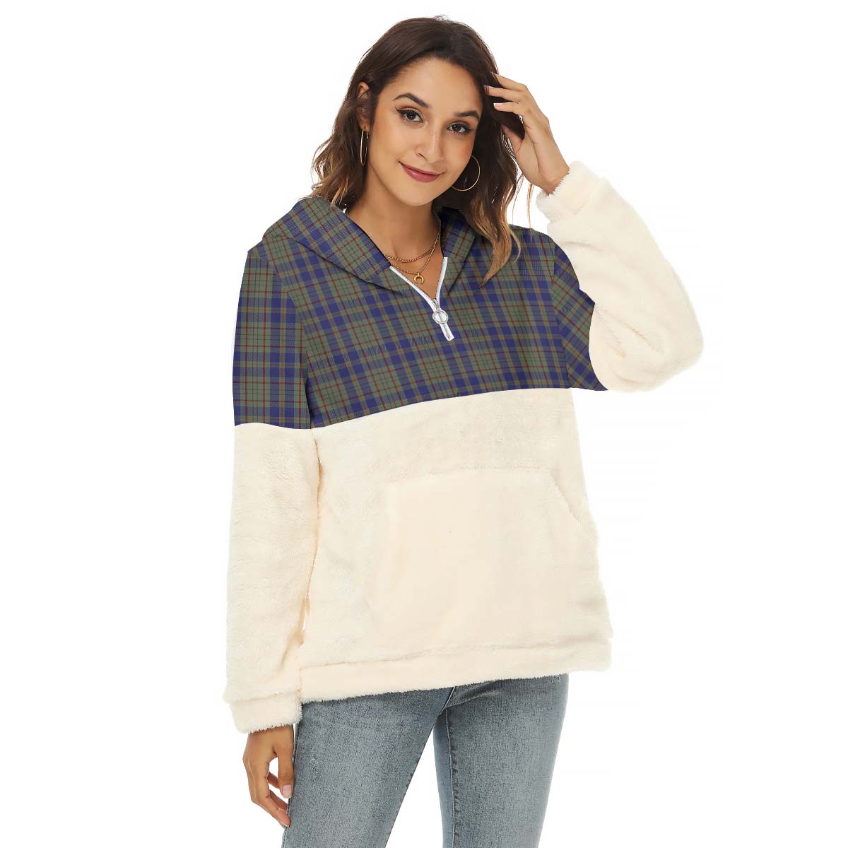 Kildare County Ireland Tartan Half Style Women's Borg Fleece Hoodie with Half Zip Female - Tartan Vibes Clothing