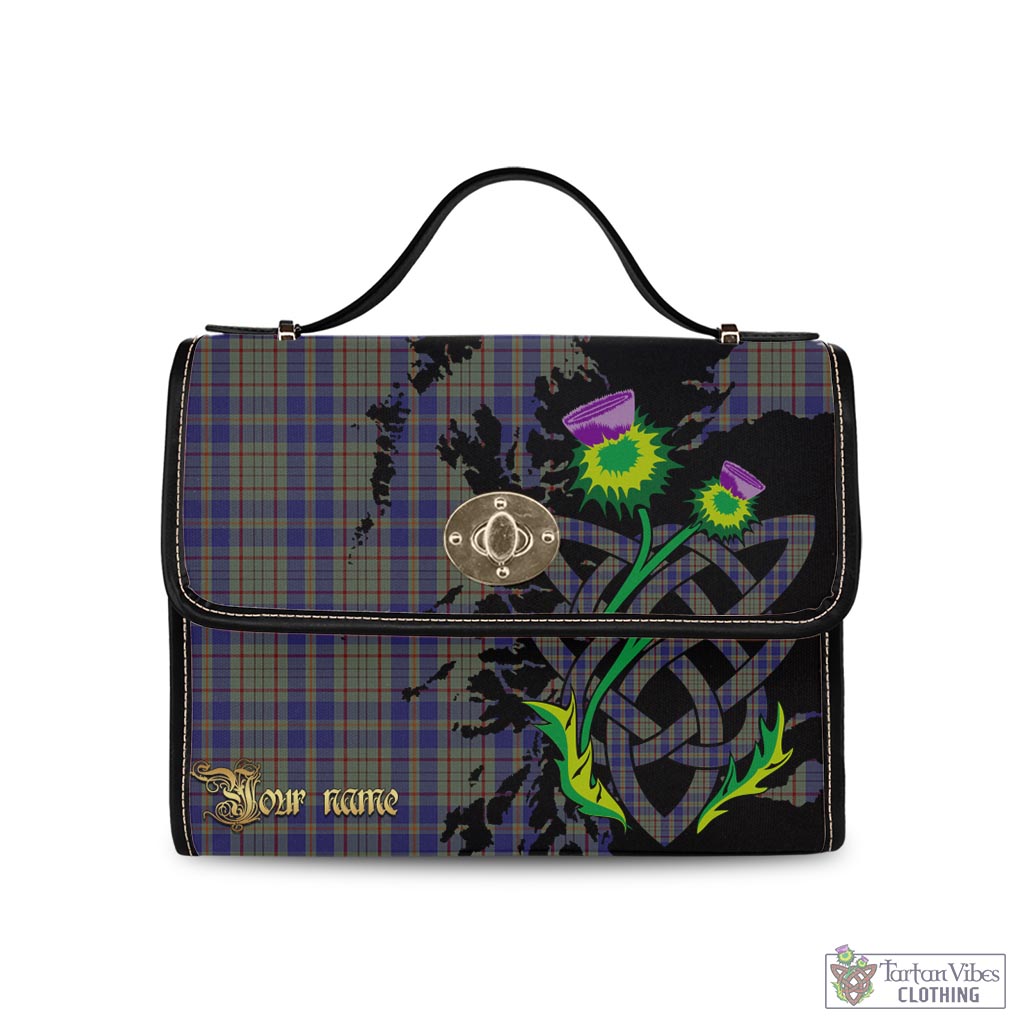 Tartan Vibes Clothing Kildare County Ireland Tartan Waterproof Canvas Bag with Scotland Map and Thistle Celtic Accents