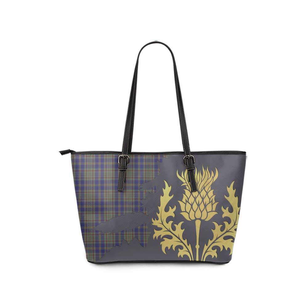 Kildare County Ireland Tartan Leather Tote Bag Gold Thistle Style - Tartan Vibes Clothing