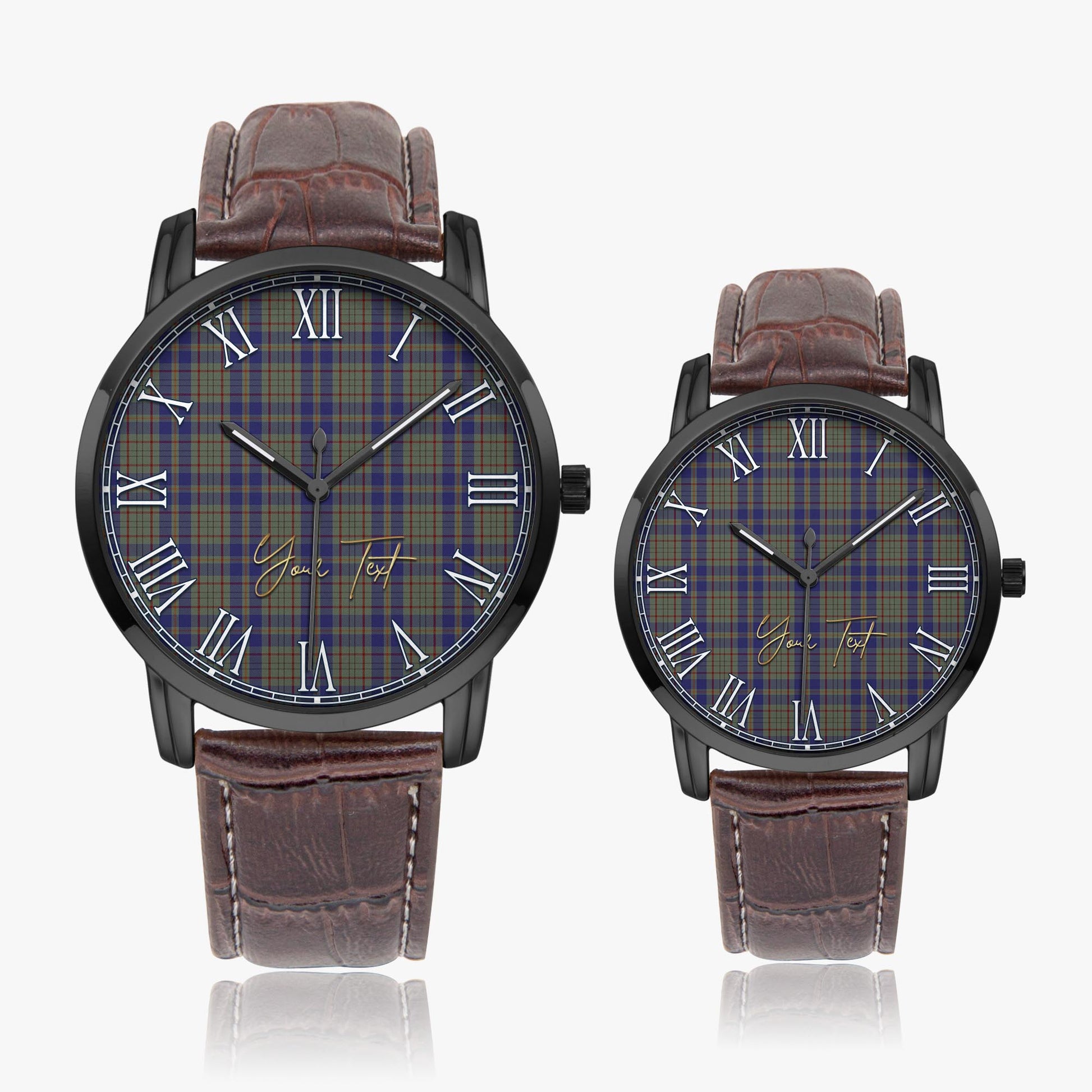 Kildare County Ireland Tartan Personalized Your Text Leather Trap Quartz Watch Wide Type Black Case With Brown Leather Strap - Tartanvibesclothing
