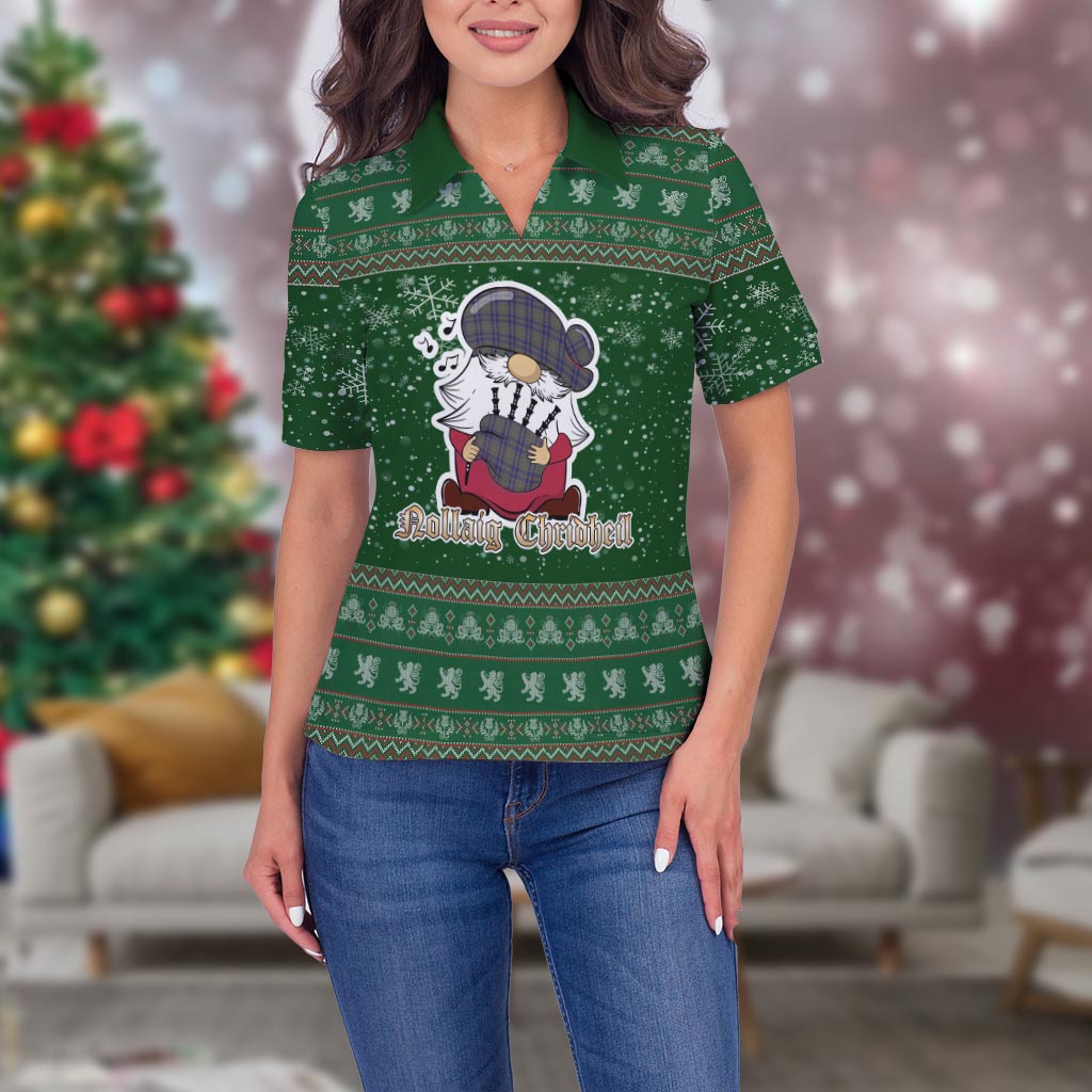 Kildare County Ireland Clan Christmas Family Polo Shirt with Funny Gnome Playing Bagpipes Women's Polo Shirt Green - Tartanvibesclothing