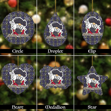 Kildare County Ireland Tartan Christmas Ornaments with Scottish Gnome Playing Bagpipes