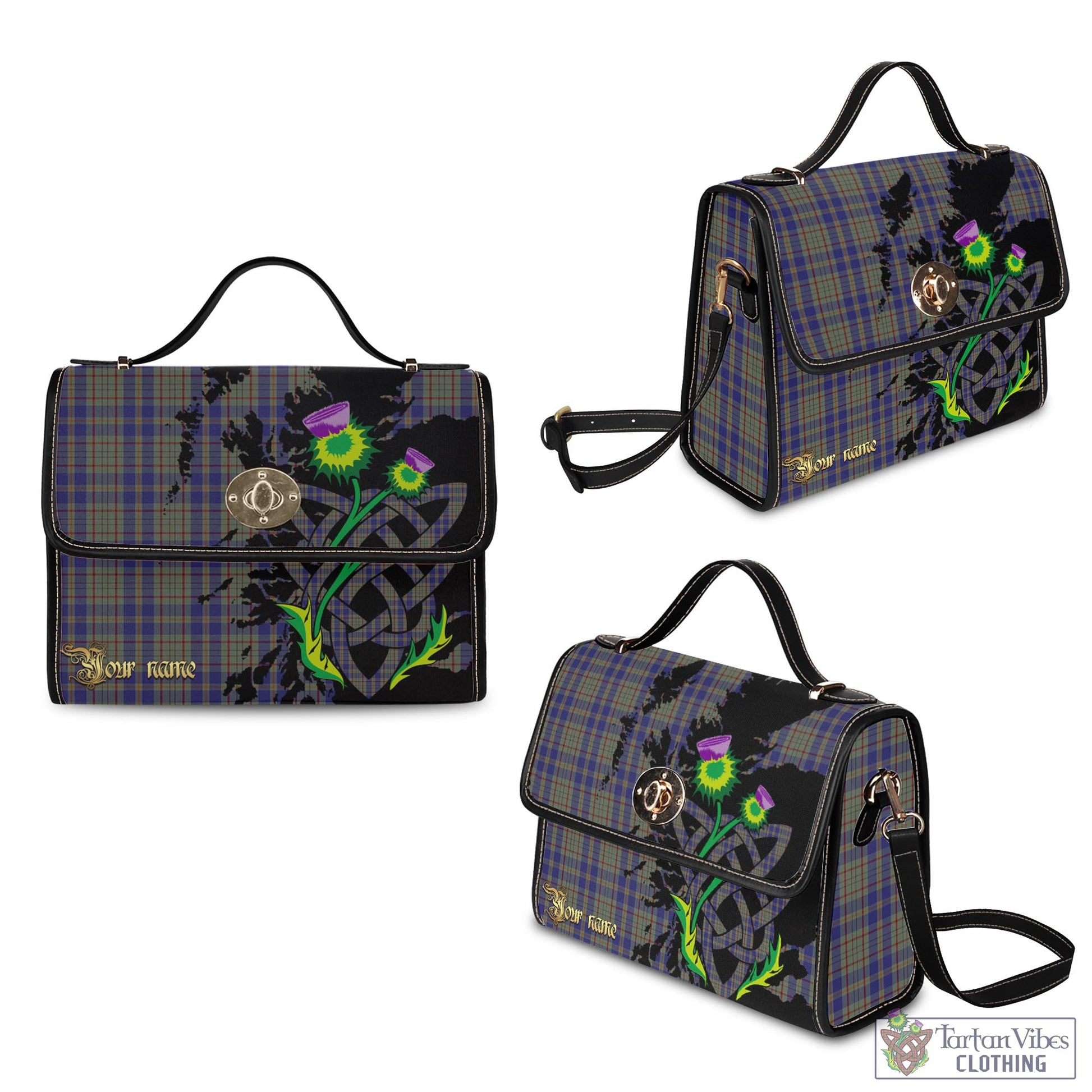 Tartan Vibes Clothing Kildare County Ireland Tartan Waterproof Canvas Bag with Scotland Map and Thistle Celtic Accents