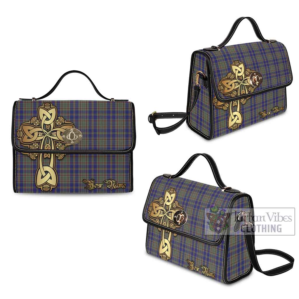 Tartan Vibes Clothing Kildare County Ireland Tartan Waterproof Canvas Bag Golden Thistle Celtic Cross Style