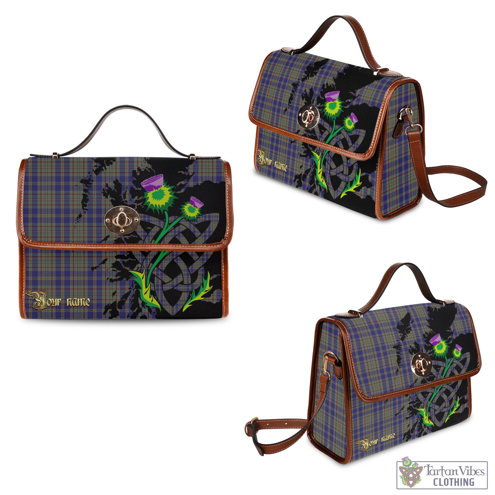 Tartan Vibes Clothing Kildare County Ireland Tartan Waterproof Canvas Bag with Scotland Map and Thistle Celtic Accents