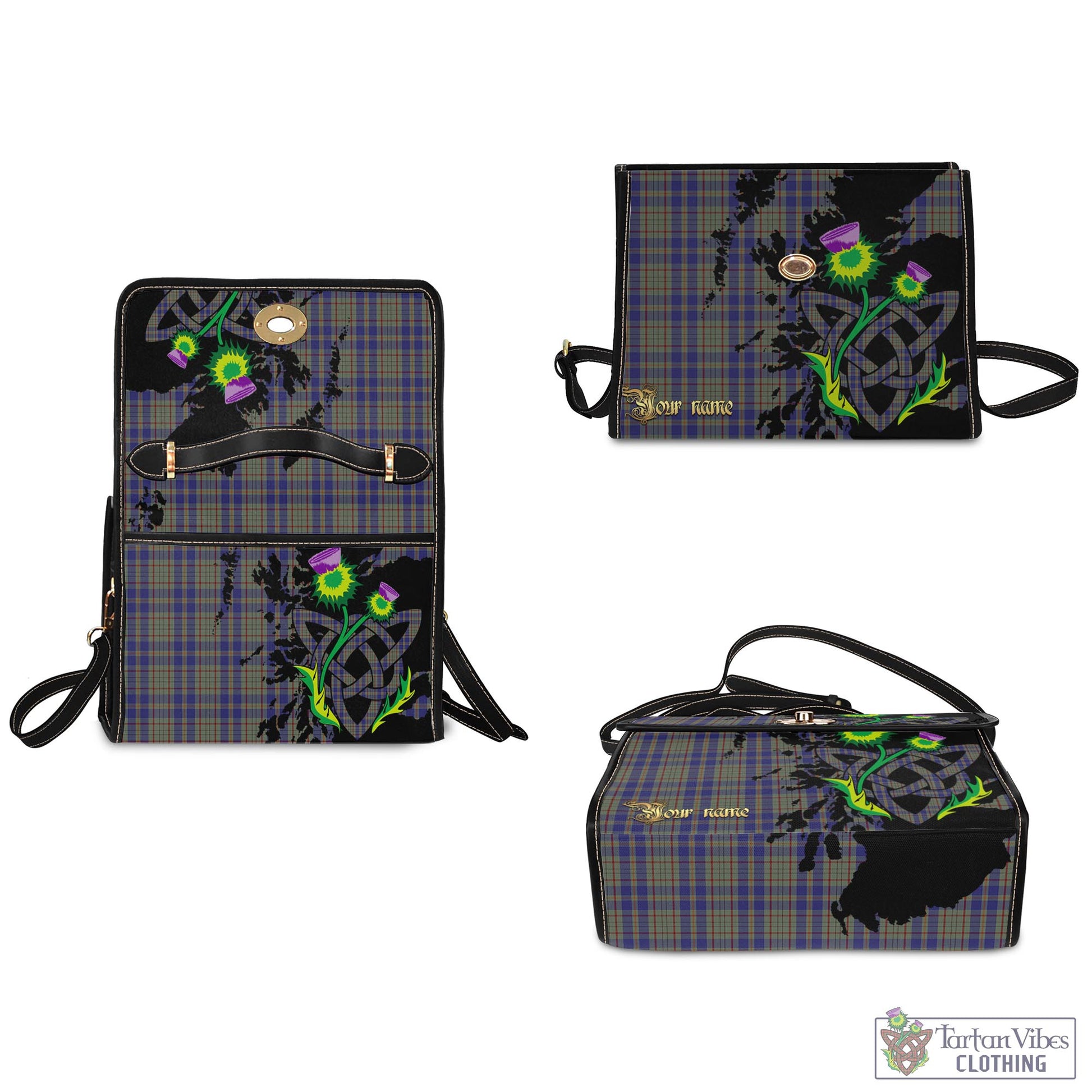 Tartan Vibes Clothing Kildare County Ireland Tartan Waterproof Canvas Bag with Scotland Map and Thistle Celtic Accents