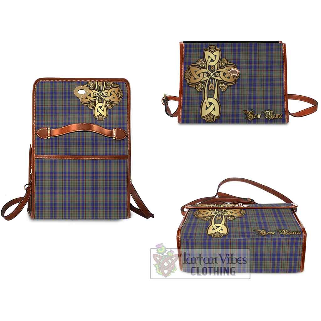 Tartan Vibes Clothing Kildare County Ireland Tartan Waterproof Canvas Bag Golden Thistle Celtic Cross Style