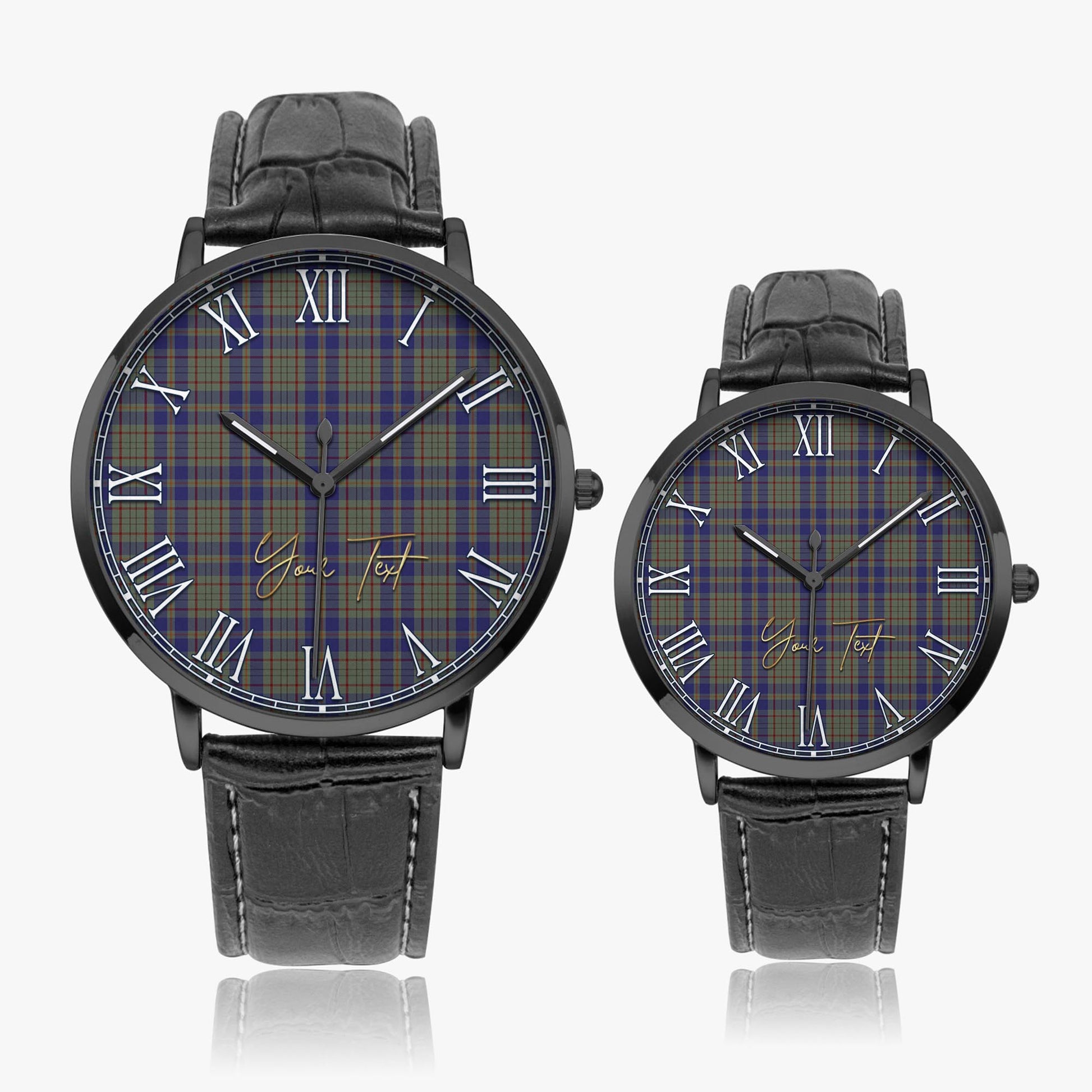 Kildare County Ireland Tartan Personalized Your Text Leather Trap Quartz Watch Ultra Thin Black Case With Black Leather Strap - Tartanvibesclothing