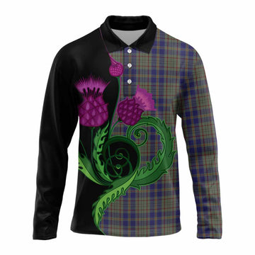 Kildare County Ireland Tartan Long Sleeve Polo Shirt Traditional Scottish Thistle