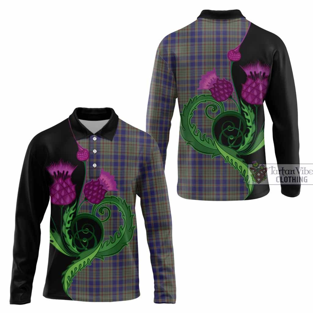 Kildare County Ireland Tartan Long Sleeve Polo Shirt Traditional Scottish Thistle