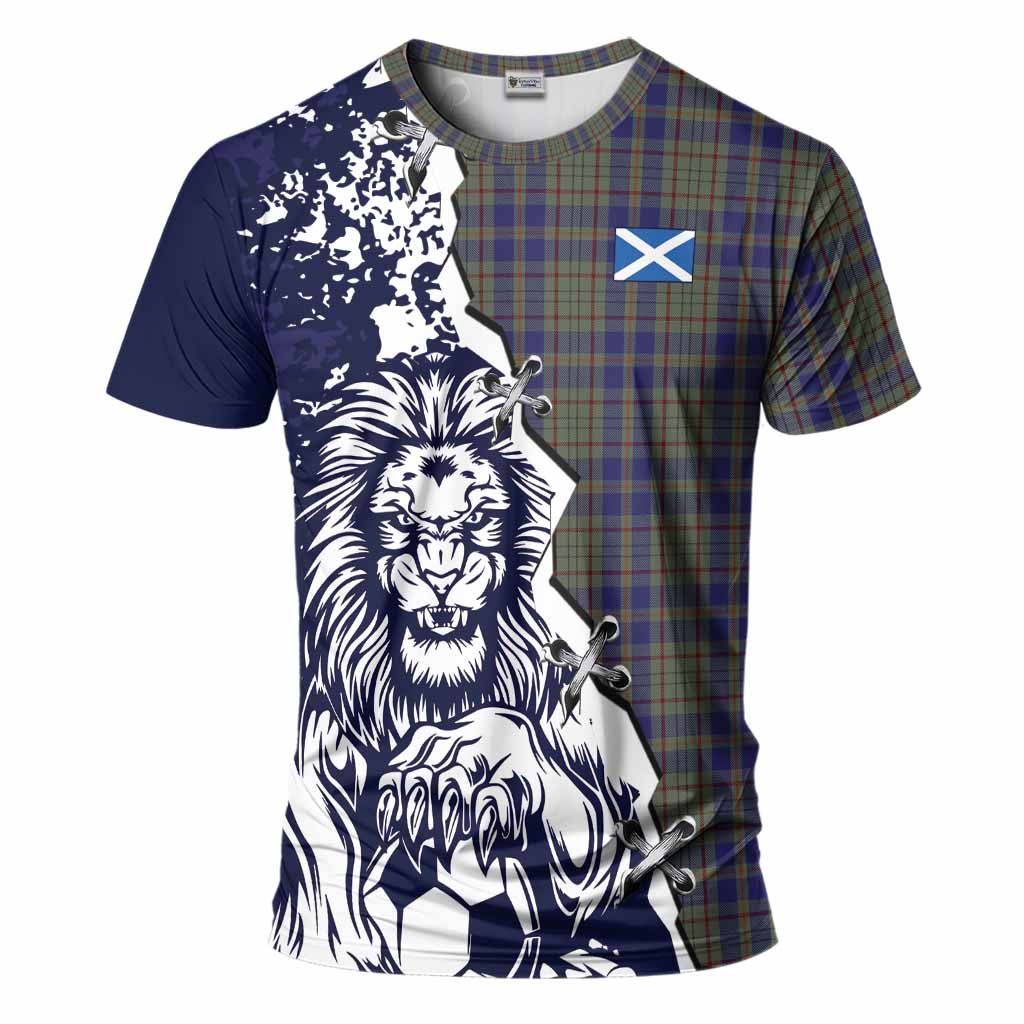 Kildare County Ireland Tartan Scottish T-Shirt Angry Lion With Soccer Ball Style