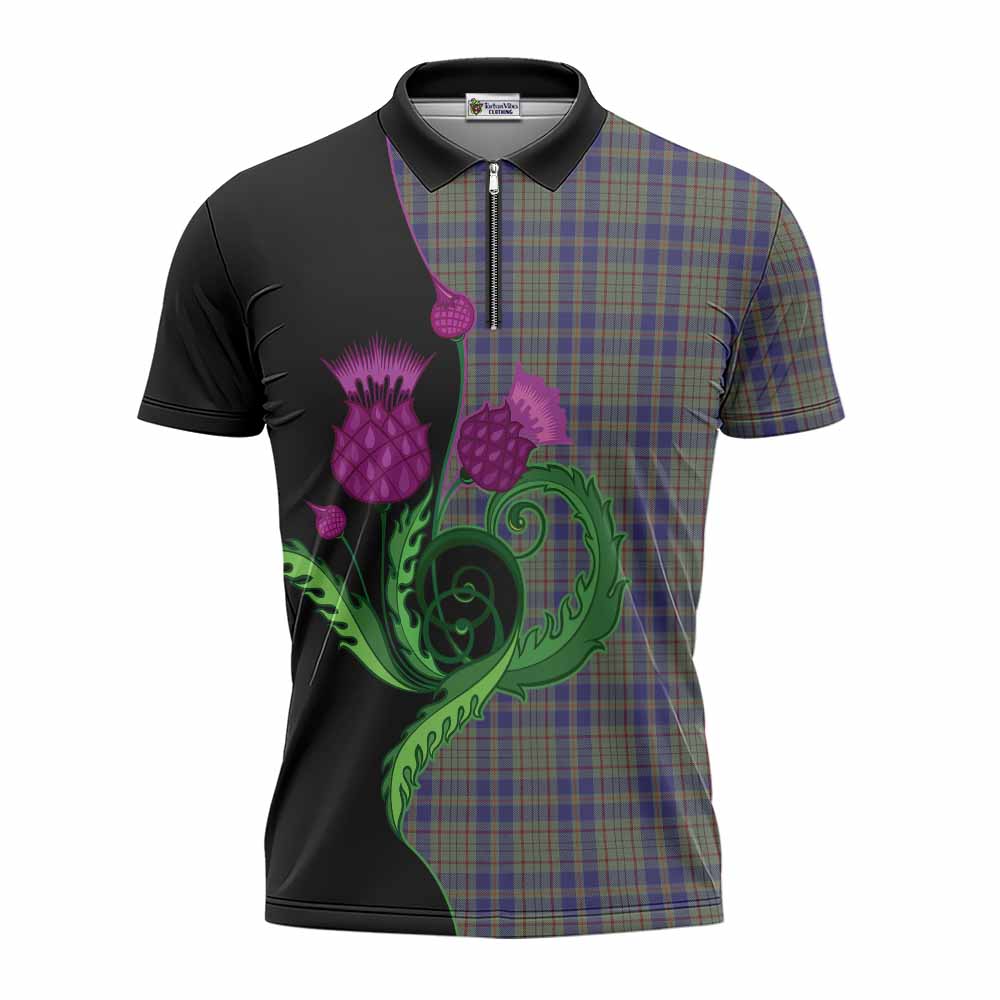Kildare County Ireland Tartan Zipper Polo Shirt Traditional Scottish Thistle
