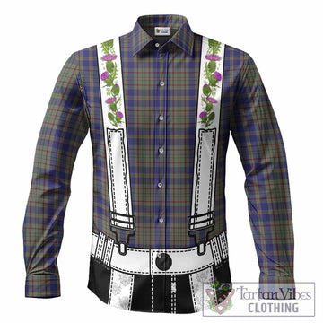 Kildare Tartan Lederhosen Costume Long Sleeve Button Shirts Scotland Thistle Floral
