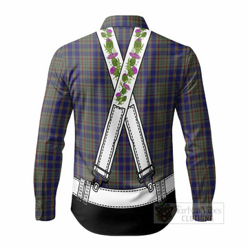 Kildare Tartan Lederhosen Costume Long Sleeve Button Shirts Scotland Thistle Floral