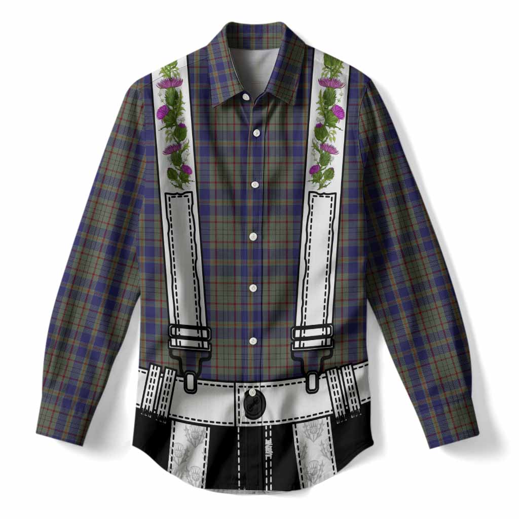 Kildare Tartan Lederhosen Costume Women Casual Shirt Scotland Thistle Floral
