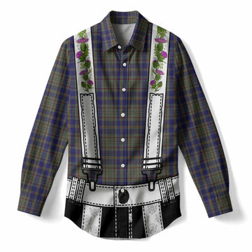 Kildare Tartan Lederhosen Costume Women Casual Shirt Scotland Thistle Floral