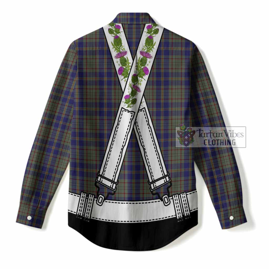 Kildare Tartan Lederhosen Costume Women Casual Shirt Scotland Thistle Floral