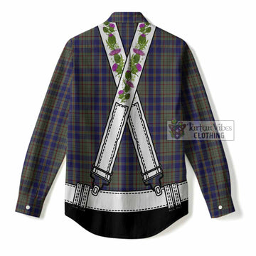 Kildare Tartan Lederhosen Costume Women Casual Shirt Scotland Thistle Floral