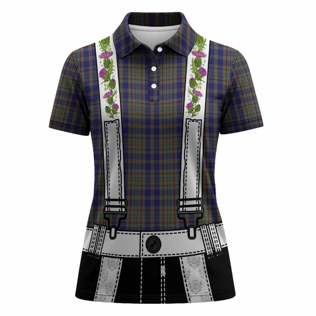 Kildare Tartan Lederhosen Costume Women Polo Shirt Scotland Thistle Floral