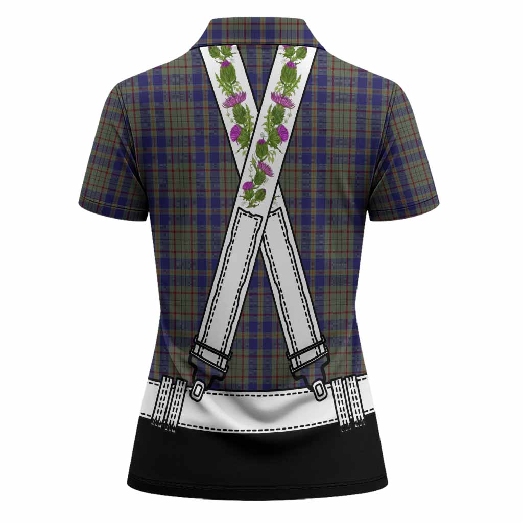 Kildare Tartan Lederhosen Costume Women Polo Shirt Scotland Thistle Floral