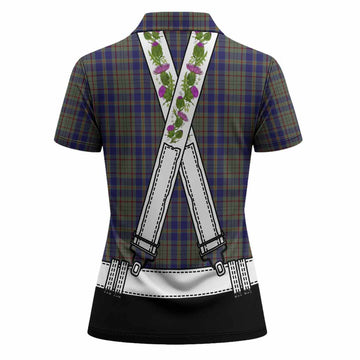 Kildare Tartan Lederhosen Costume Women Polo Shirt Scotland Thistle Floral