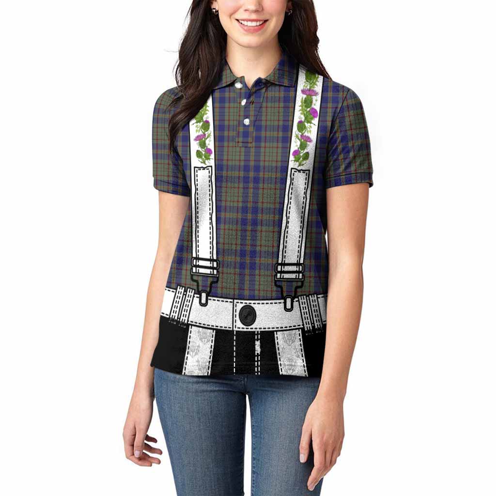 Kildare Tartan Lederhosen Costume Women Polo Shirt Scotland Thistle Floral
